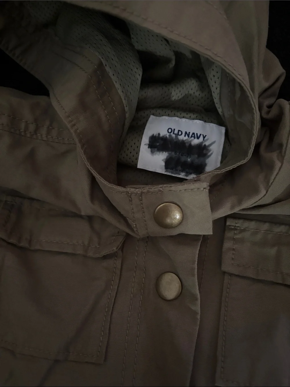 Girls old navy utility jacket hooded and with pockets olive green size S 6/7